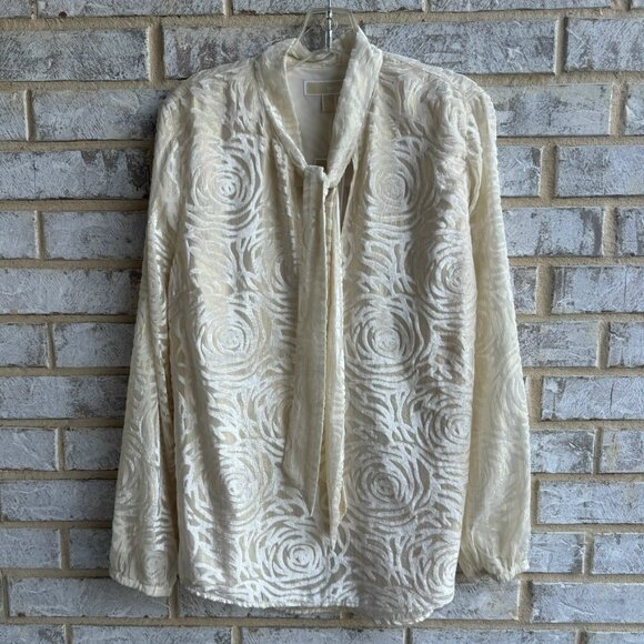 MICHAEL Michael Kors Long Sleeve Tie Neck Velvet Floral Sheer Blouse Size XL - Picture 1 of 9